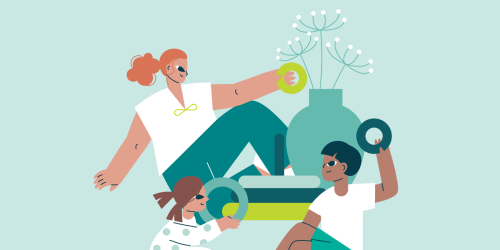 three people holding circles with a plant